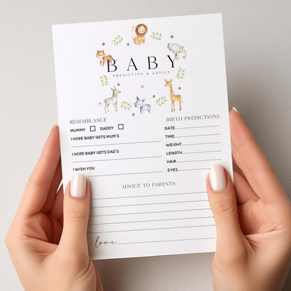 Baby Shower Safari Prediction Advice Cards, Animal Baby Shower, Lion, Giraffe, Gender Neutral, Mum To Be Gender Reveal Party Games Favours