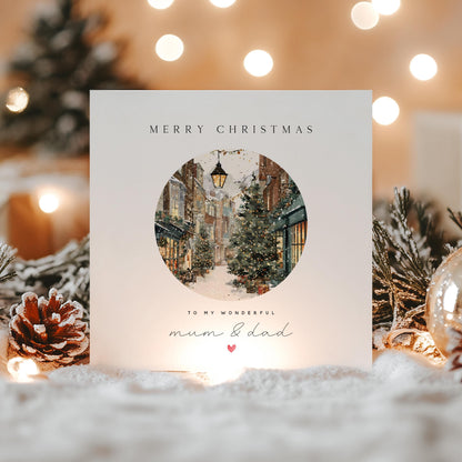 Mum &amp; Dad Christmas Card-Personalised Christmas Card-Christmas Card For Mum Dad- Mom- Mam-Parents Christmas Gift-Custom Card-Winter Scene