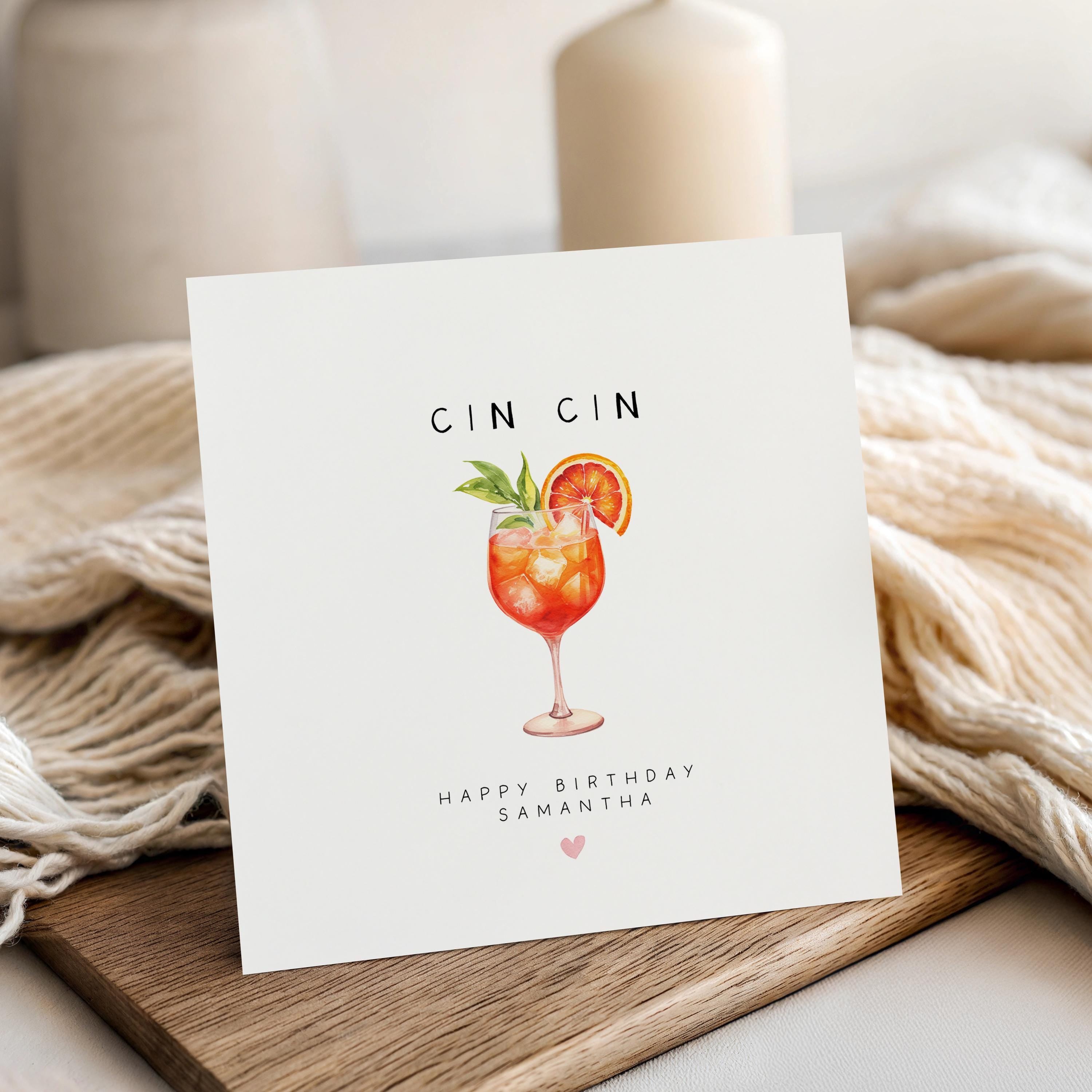 Personalised Birthday Card, Cin Cin Aperol Spritz Cocktail Card, Daughter, Granddaughter, Sister, Niece  Birthday Card, Kraft Envelope