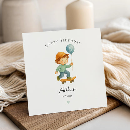 Boys Birthday Card Personalised, Skateboard Card, Skateboarding Custom Name Card, Birthday Card For Son, Nephew, Grandson, Any Age