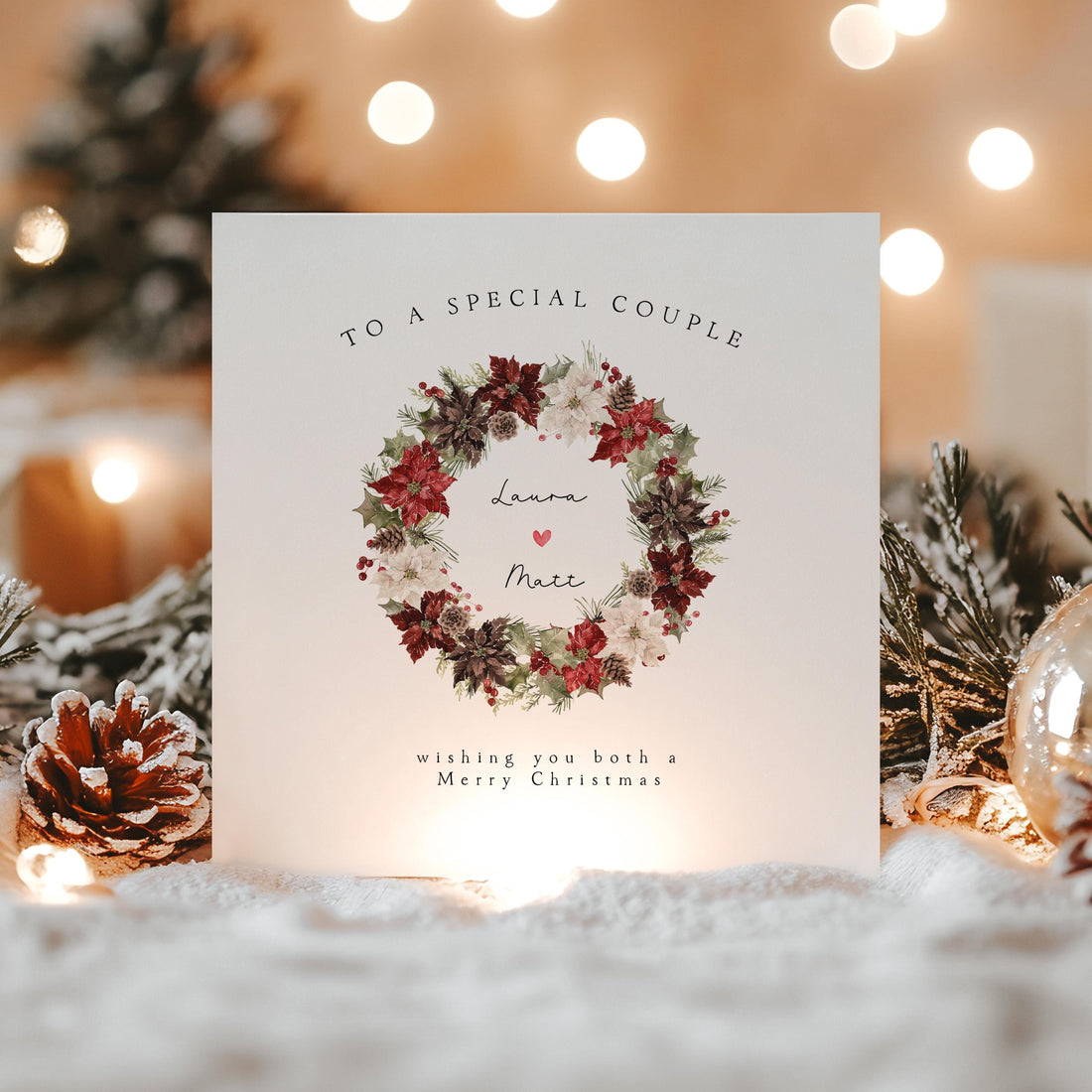 Christmas Card For Couple Personalised, Special Couple Christmas Card, Special Friends ,Couple, To Both Of You Christmas Card, Wreath