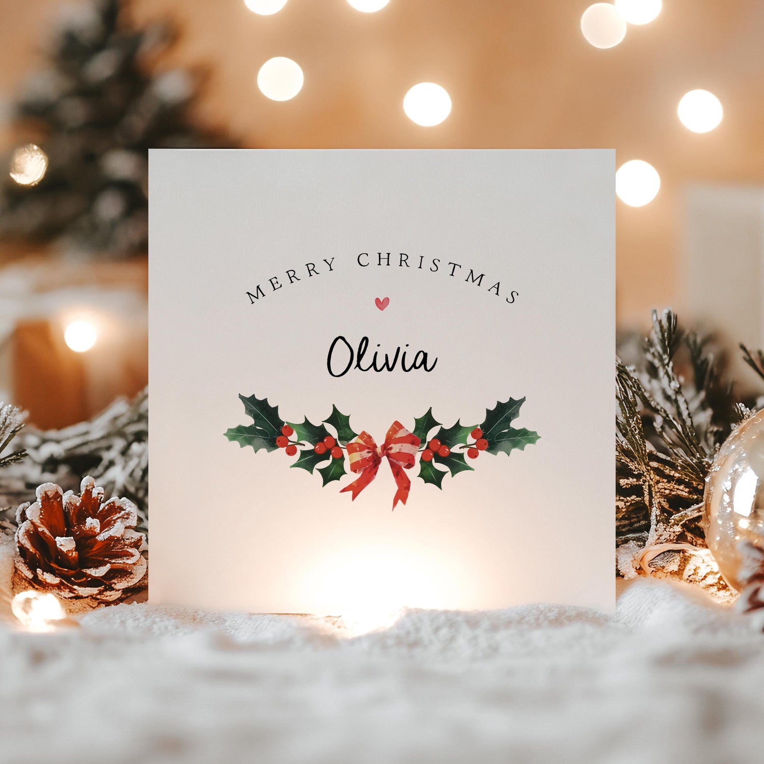 Personalised Christmas Card-Christmas Card For Couple, Family, Friends, Teacher-Wreath Design-Christmas Gift For Family and Friends