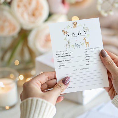 Baby Shower Safari Prediction Advice Cards, Animal Baby Shower, Lion, Giraffe, Gender Neutral, Mum To Be Gender Reveal Party Games Favours