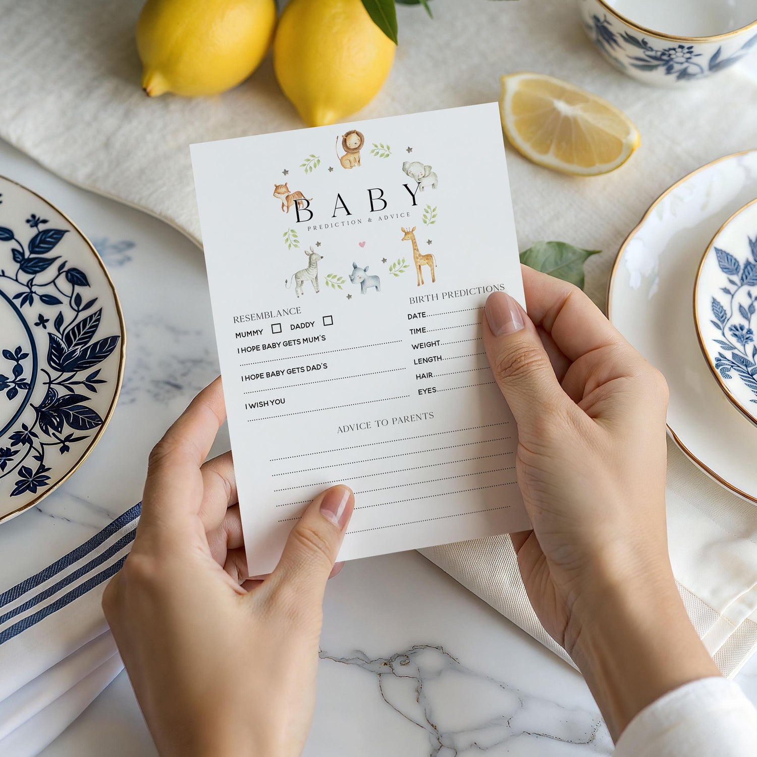 Baby Shower Safari Prediction Advice Cards, Animal Baby Shower, Lion, Giraffe, Gender Neutral, Mum To Be Gender Reveal Party Games Favours