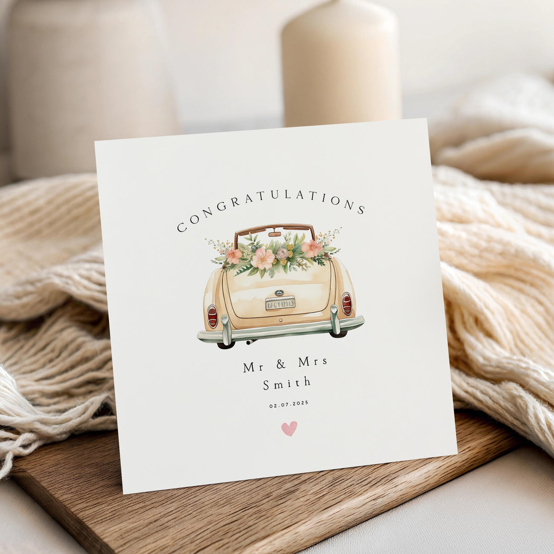 Personalised Wedding Card, Boho Wedding Car, Anniversary Card, Newlyweds, Engagement Card, Wedding Gift, Handmade Gift