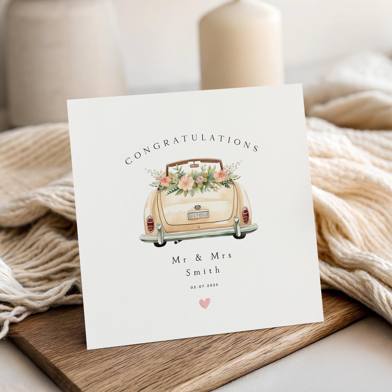 Personalised Wedding Card, Boho Wedding Car, Anniversary Card, Newlyweds, Engagement Card, Wedding Gift, Handmade Gift