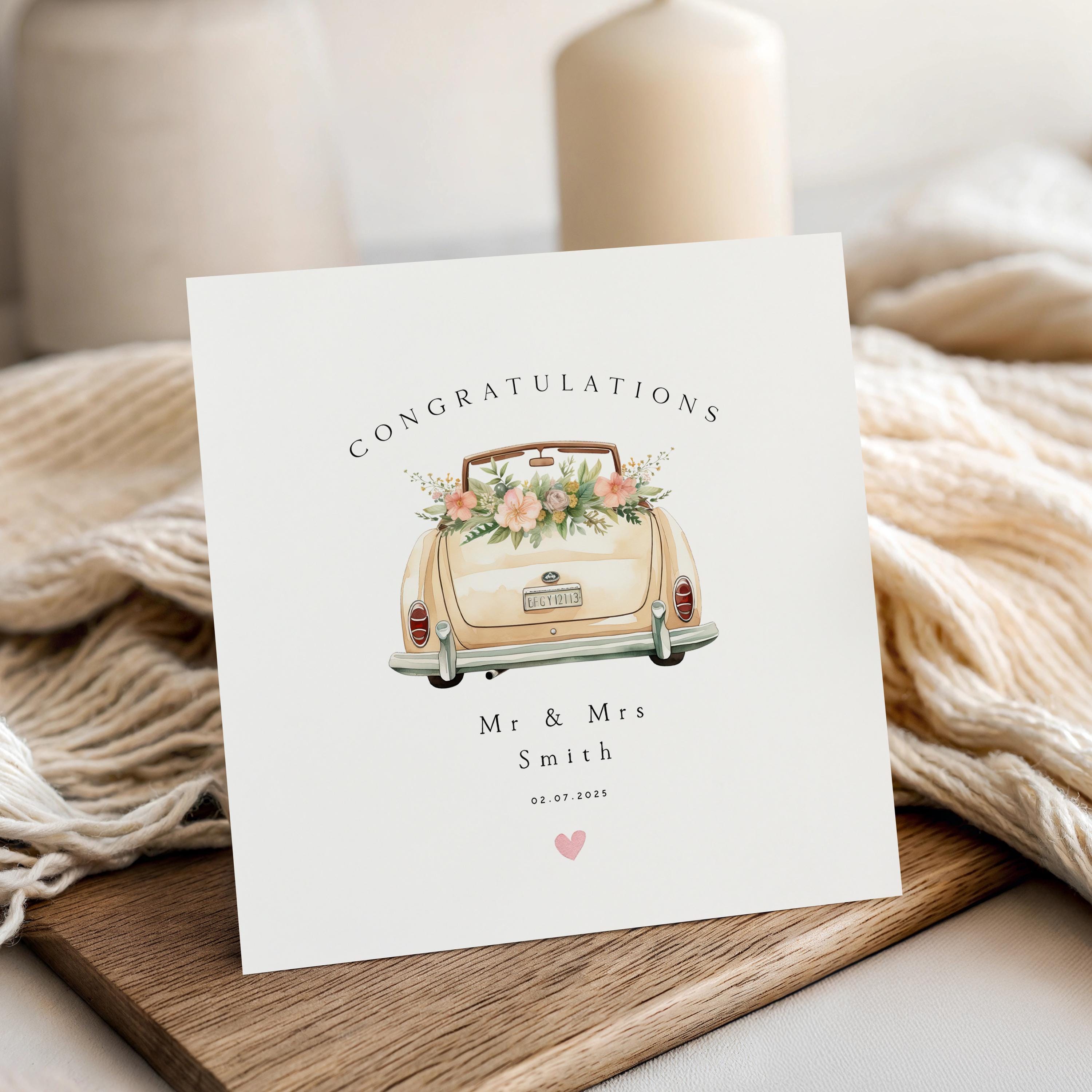 Personalised Wedding Card, Boho Wedding Car, Anniversary Card, Newlyweds, Engagement Card, Wedding Gift, Handmade Gift