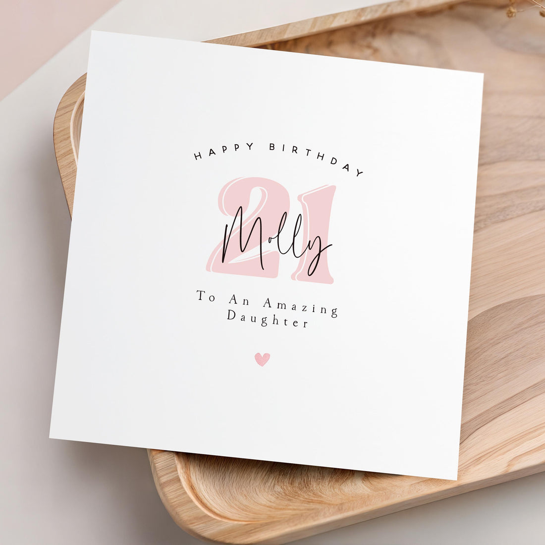 Personalised 21st Birthday Card, Special Milestone Card, Birthday Card For Daughter, Friend, Niece, Pink Heart Balloon 21, Small Pink