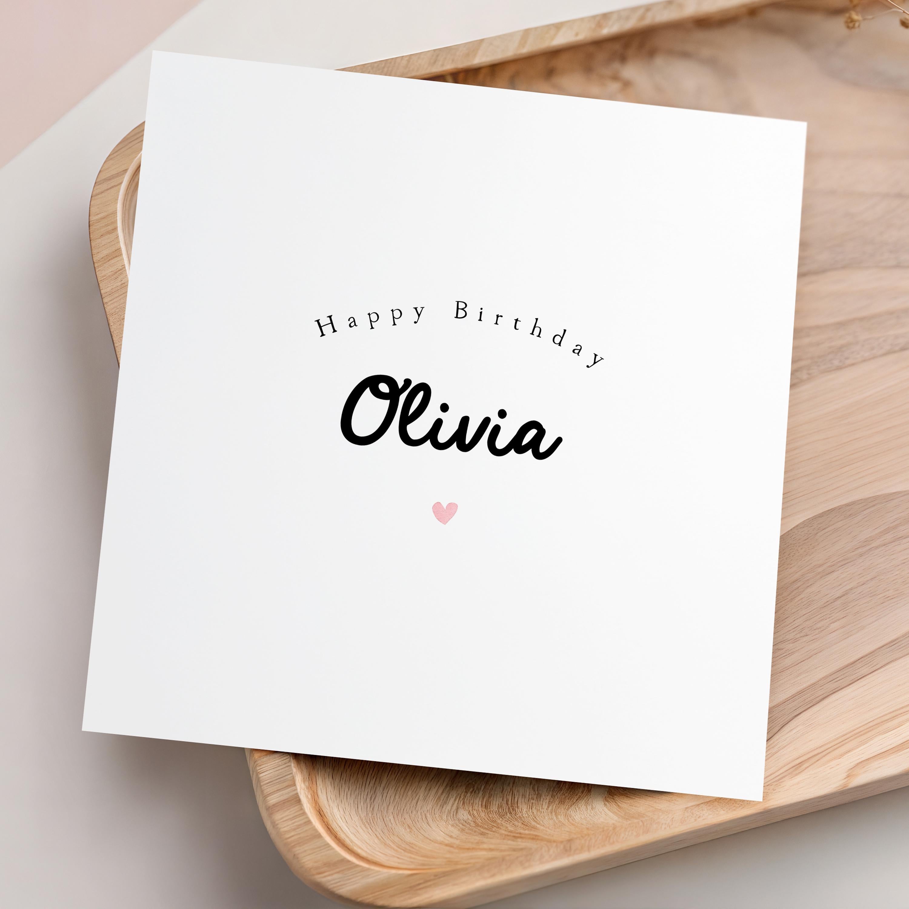 Minimal Personalised Cursive Font Pink Heart Birthday Card
