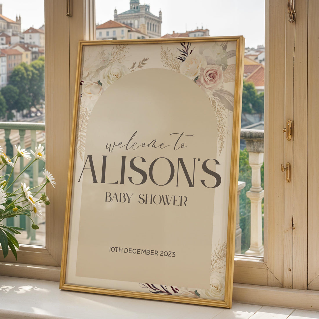 Baby Shower Personalised Welcome Sign-Pampas Flower Theme-Baby Shower Table Decor-Neutral Baby Shower Party-Baby Shower Signs