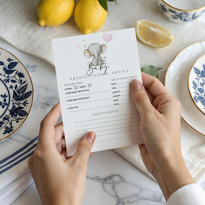 Handmade Baby Shower Prediction/Advice Cards- Pink Elephant Theme