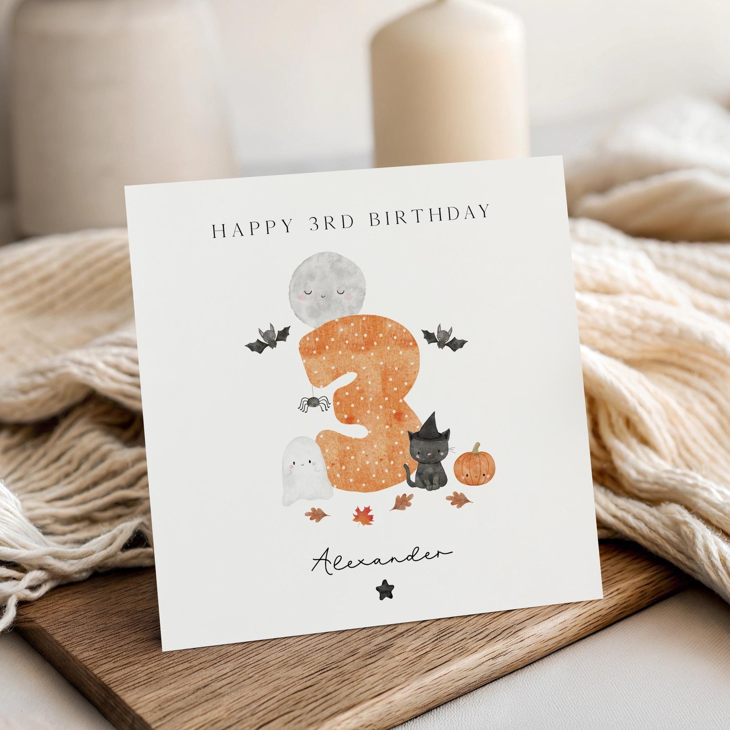 3rd Halloween Card, Personalised Card,Baby 3rd Halloween,First Halloween Card For Son,Daughter, Grandson, Granddaughter,Niece,Nephew-Pumpkin