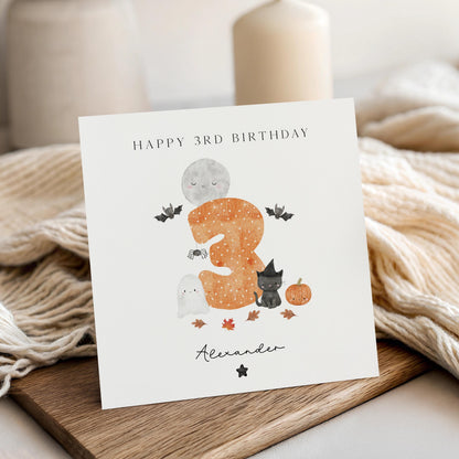 3rd Halloween Card, Personalised Card,Baby 3rd Halloween,First Halloween Card For Son,Daughter, Grandson, Granddaughter,Niece,Nephew-Pumpkin