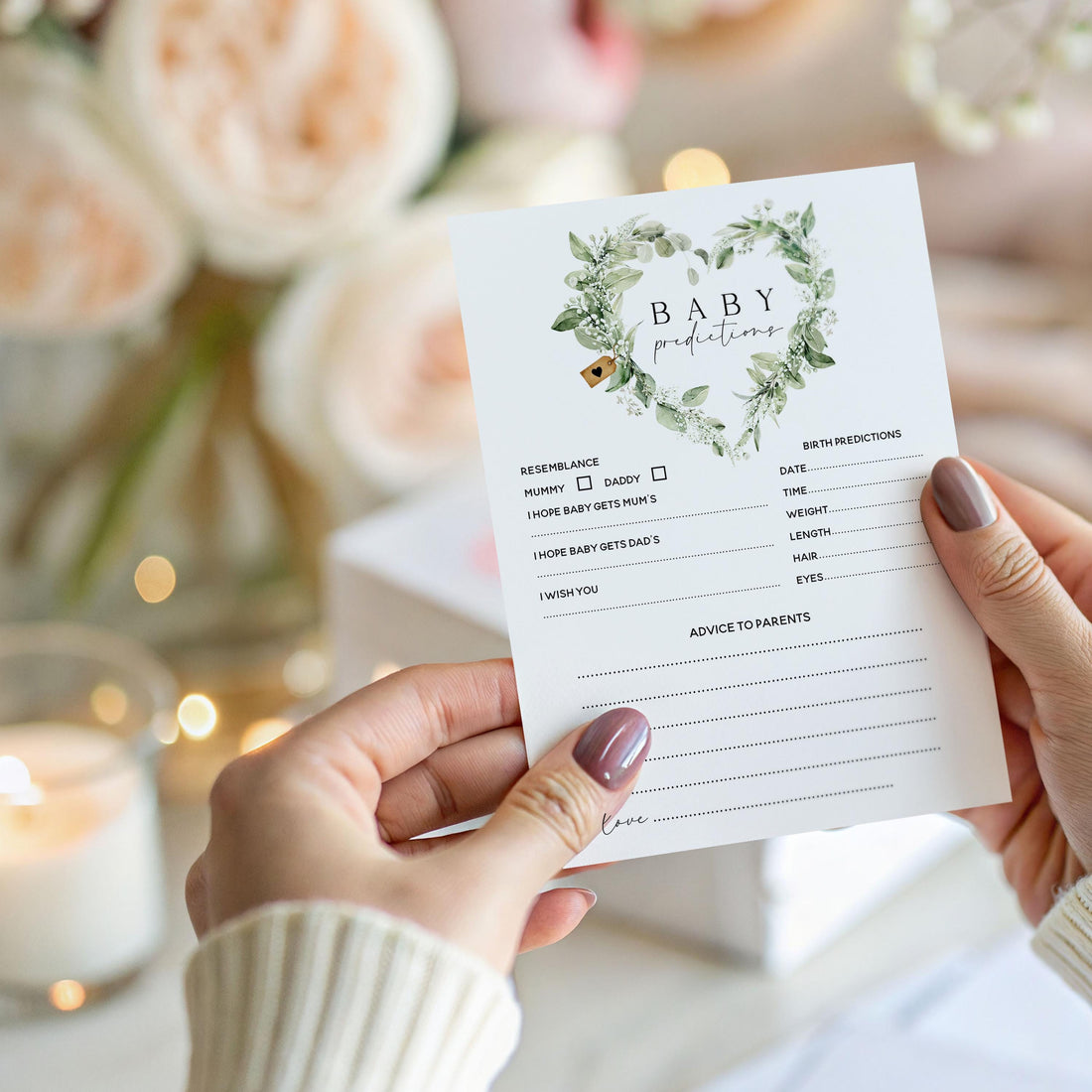 Baby Shower Botanical Prediction Advice Cards, Handmade Baby Sprinkle Game, Gender Neutral, Mum To Be Gender Reveal, Party Games