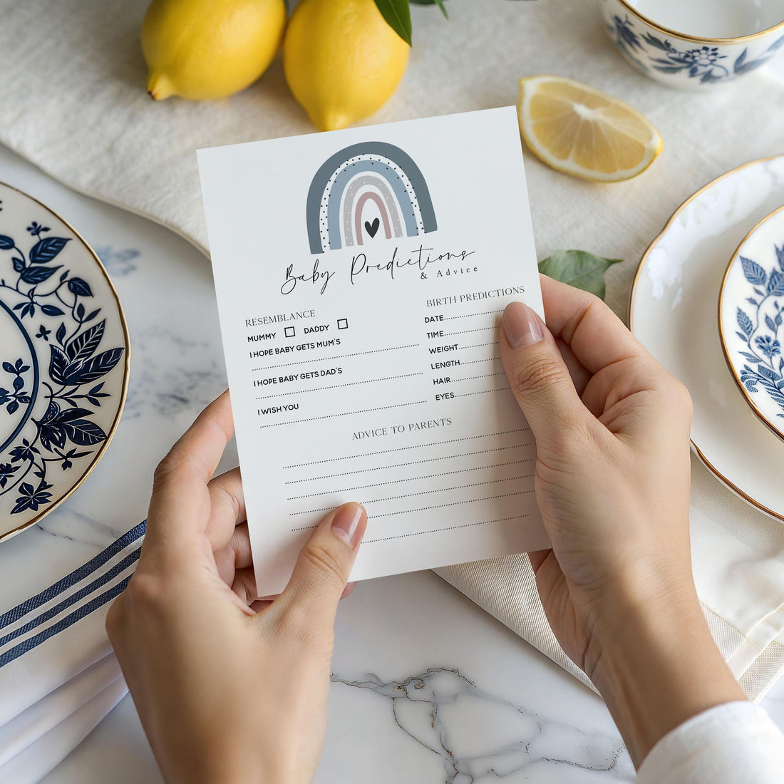 Handmade Baby Shower Prediction/Advice Cards- Blue Rainbow Theme