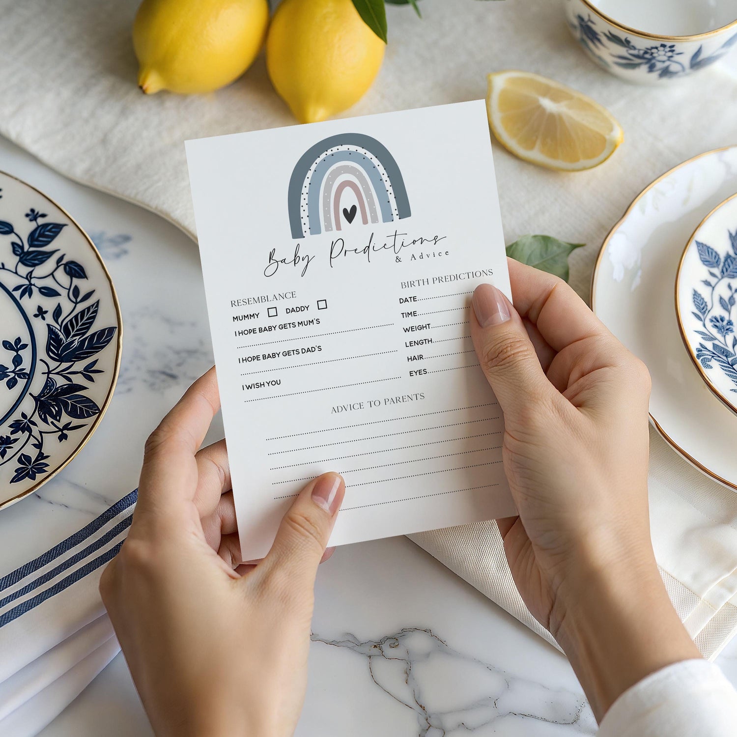 Handmade Baby Shower Prediction/Advice Cards- Blue Rainbow Theme