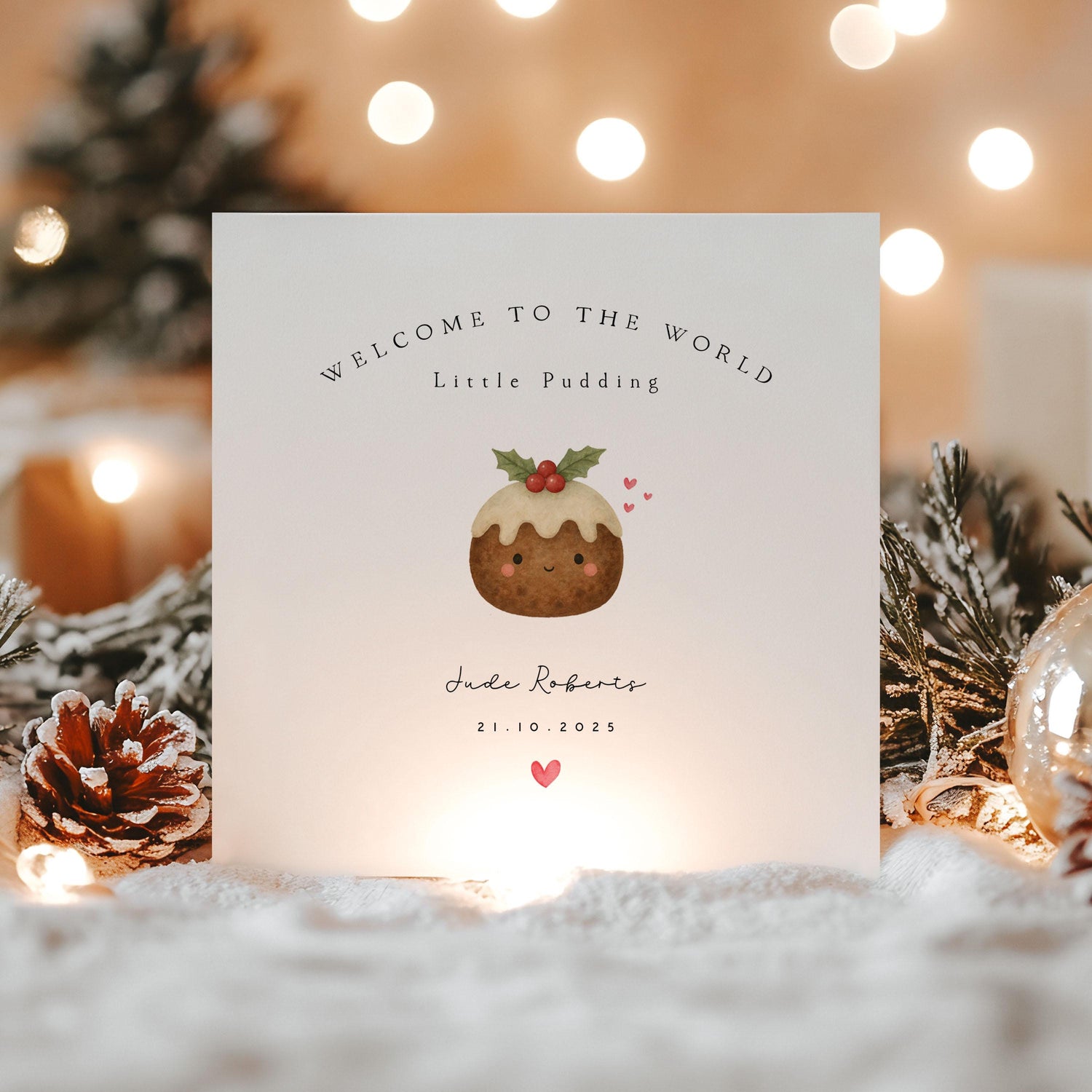 Personalised New Baby Card, Welcome To The World Card, Christmas Pudding Design, Newborn Baby, Congratulations New Parents-December Baby