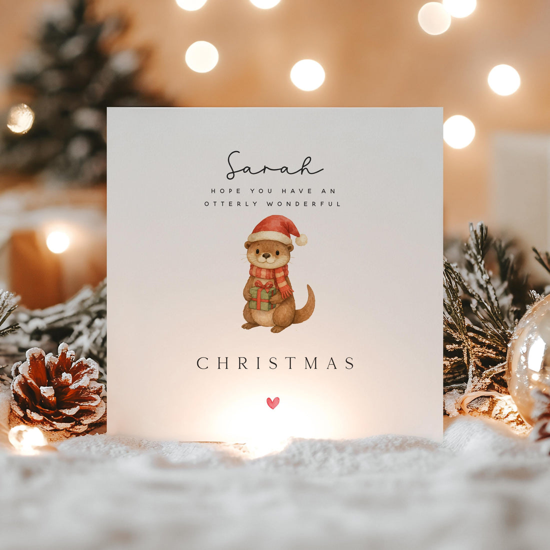 Personalised Christmas Card-Christmas Card For Friend, Family- Otterly Wonderful Christmas,  Handmade Gift, Christmas Otter- Fun Christmas