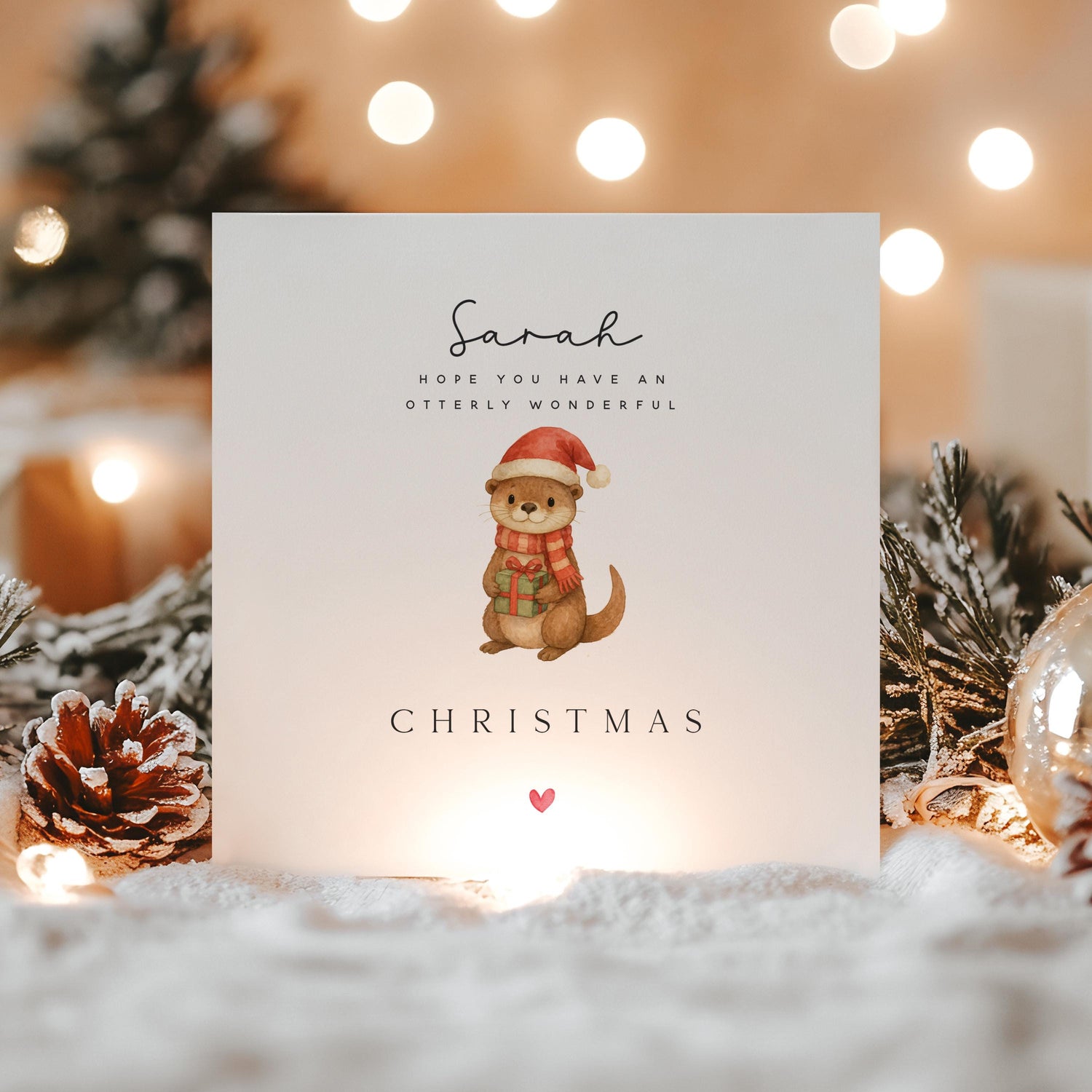 Personalised Christmas Card-Christmas Card For Friend, Family- Otterly Wonderful Christmas,  Handmade Gift, Christmas Otter- Fun Christmas