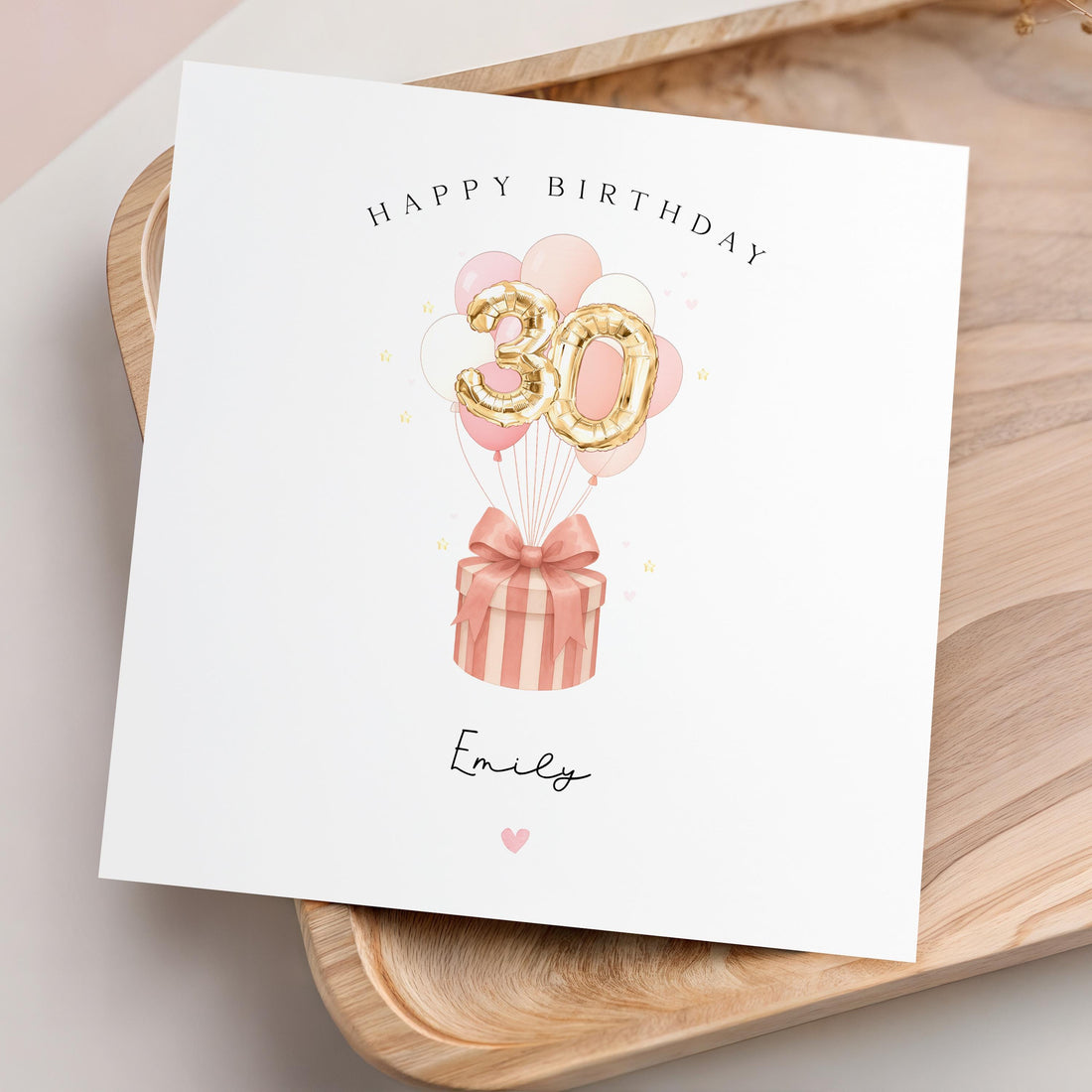 Personalised 30th Birthday Card, Handmade Special Milestone Card, Birthday Card For Daughter, Friend, Niece, Pink  Balloons 30, Pink Hat Box