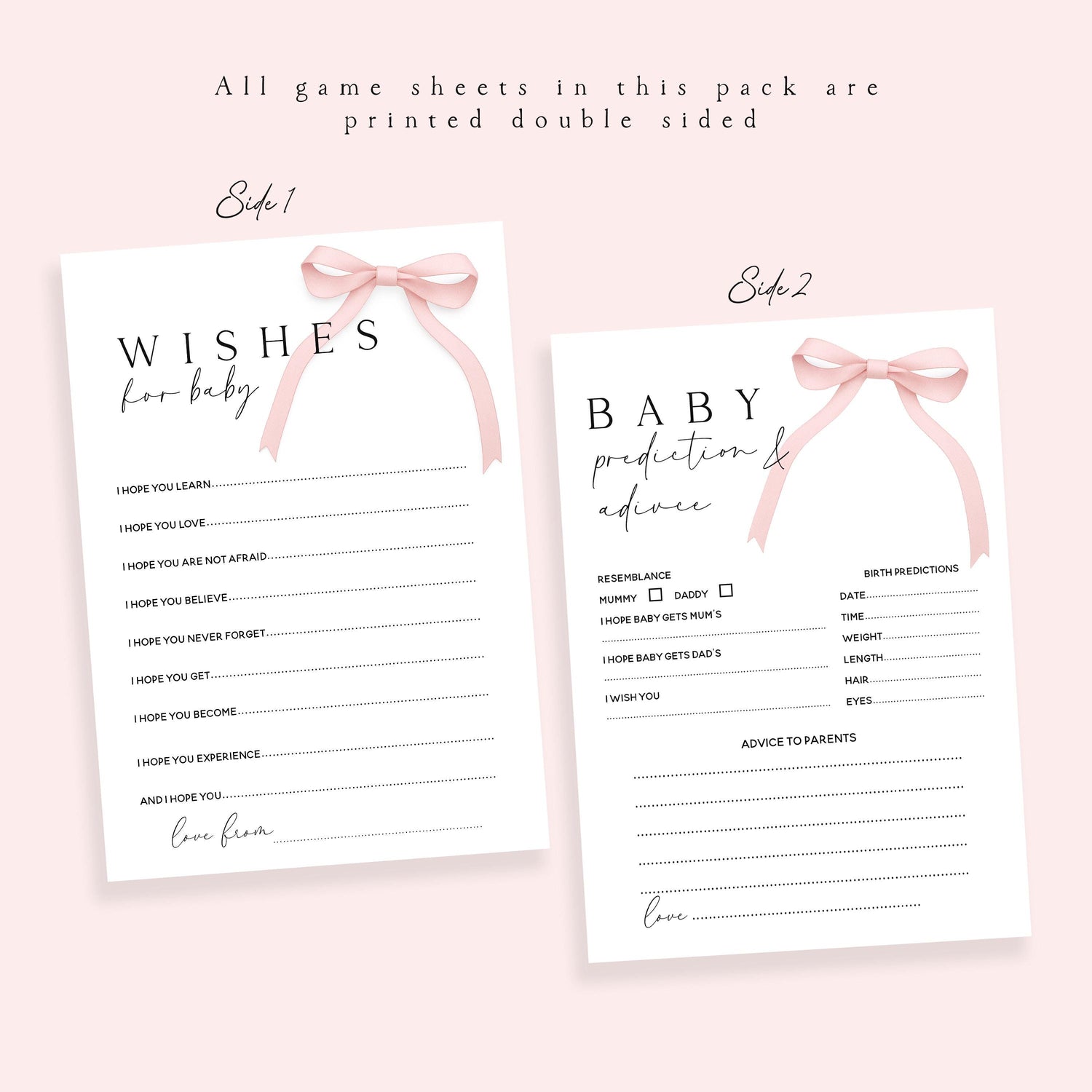 Pink Coquette Bow Theme 6 Game Pack (Double Sided)