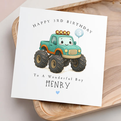 Personalised Boys Birthday Card, Monster Truck, Leave Any Name and Age, Birthday For Son, Nephew, Grandson, Friend