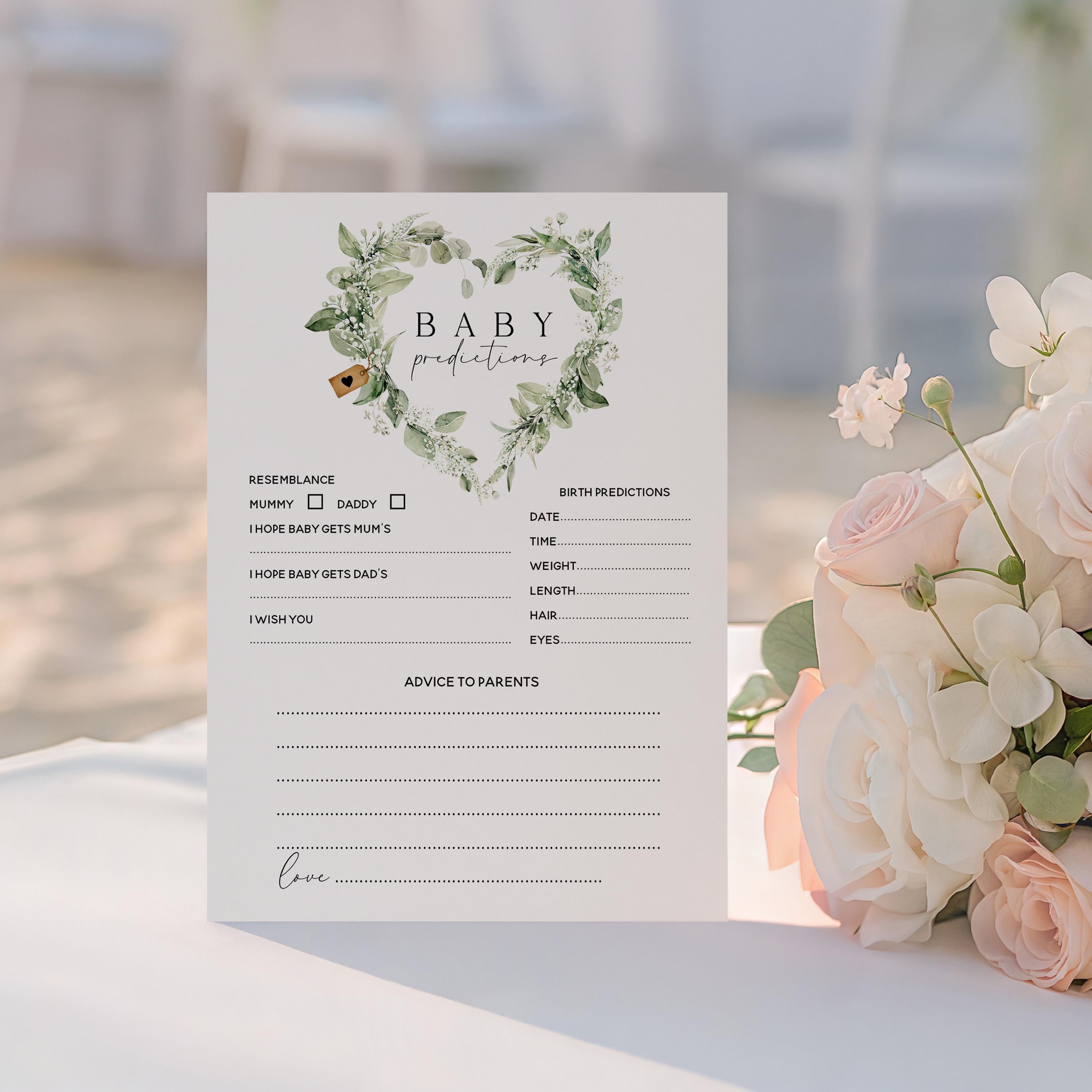 Baby Shower Botanical Prediction Advice Cards, Handmade Baby Sprinkle Game, Gender Neutral, Mum To Be Gender Reveal, Party Games