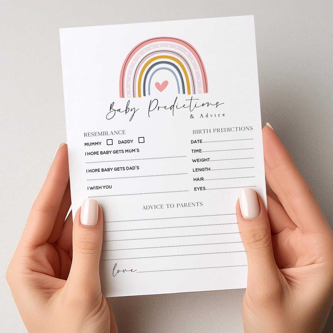 Baby Prediction Cards- Advice To Parents Cards Pink Rainbow Theme-Baby Shower Games- New Mum To Be- Custom Baby Shower Cards- Handmade