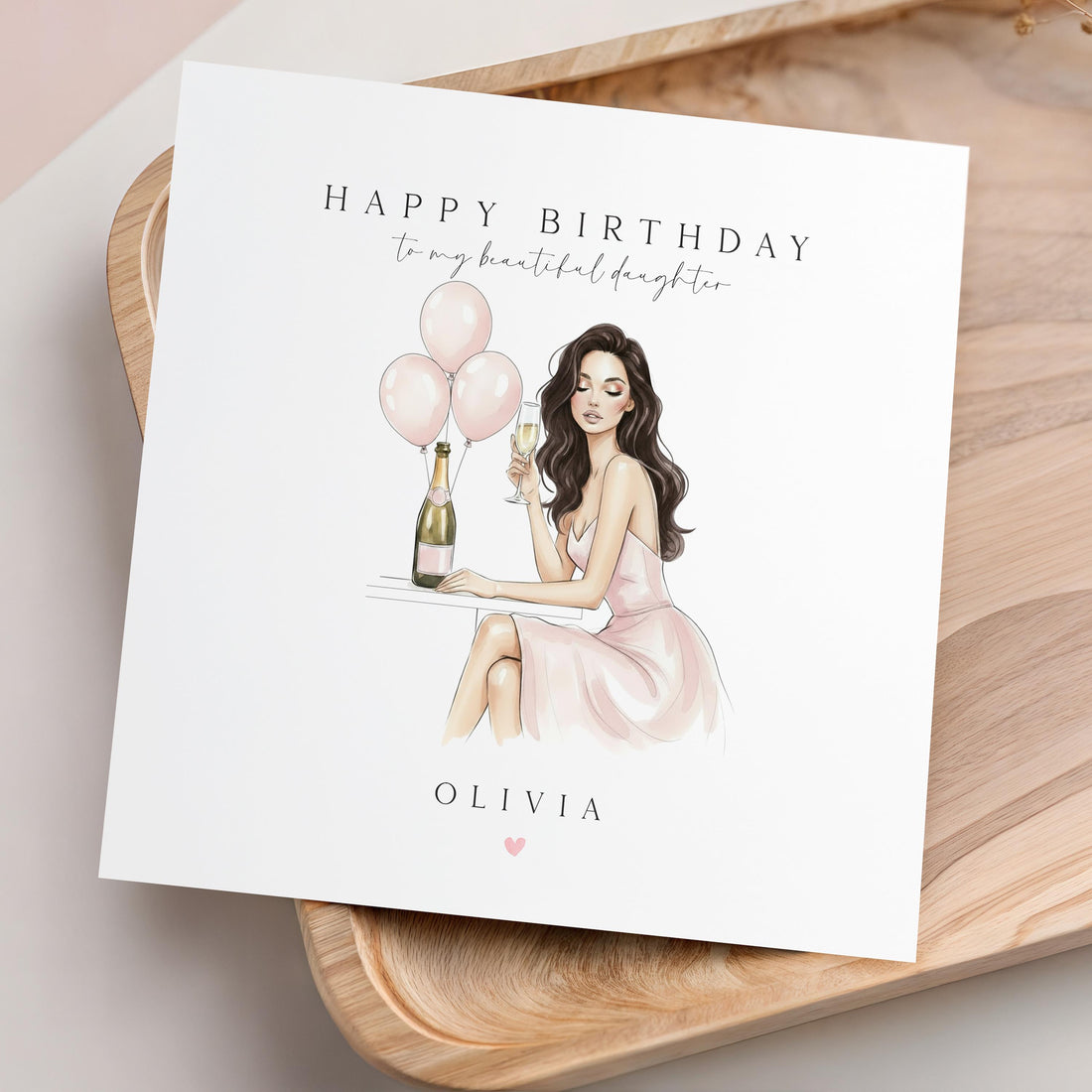 Personalised Birthday Card, Handmade, Daughter, Granddaughter, Sister, Niece Birthday, For Her, Pink Balloons Brown