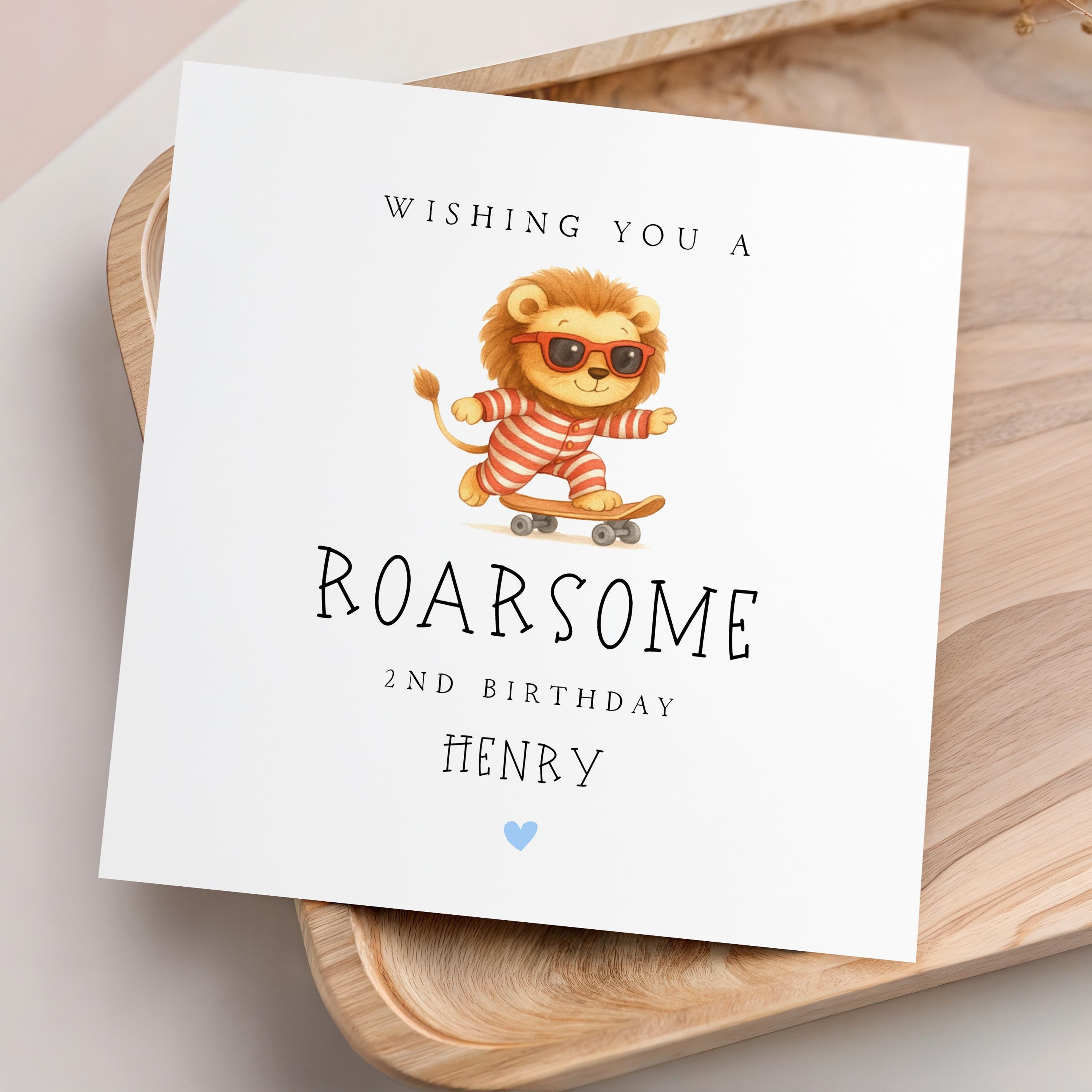 Personalised Boys Birthday Card, Skateboarding Lion In Pyjamas, Leave Any Name and Age, Birthday For Son, Nephew, Grandson, Friend
