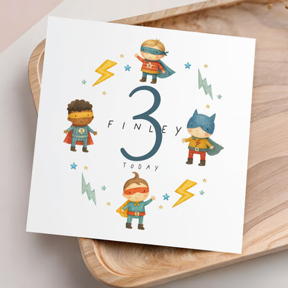 Personalised Superhero Birthday Card, Children&