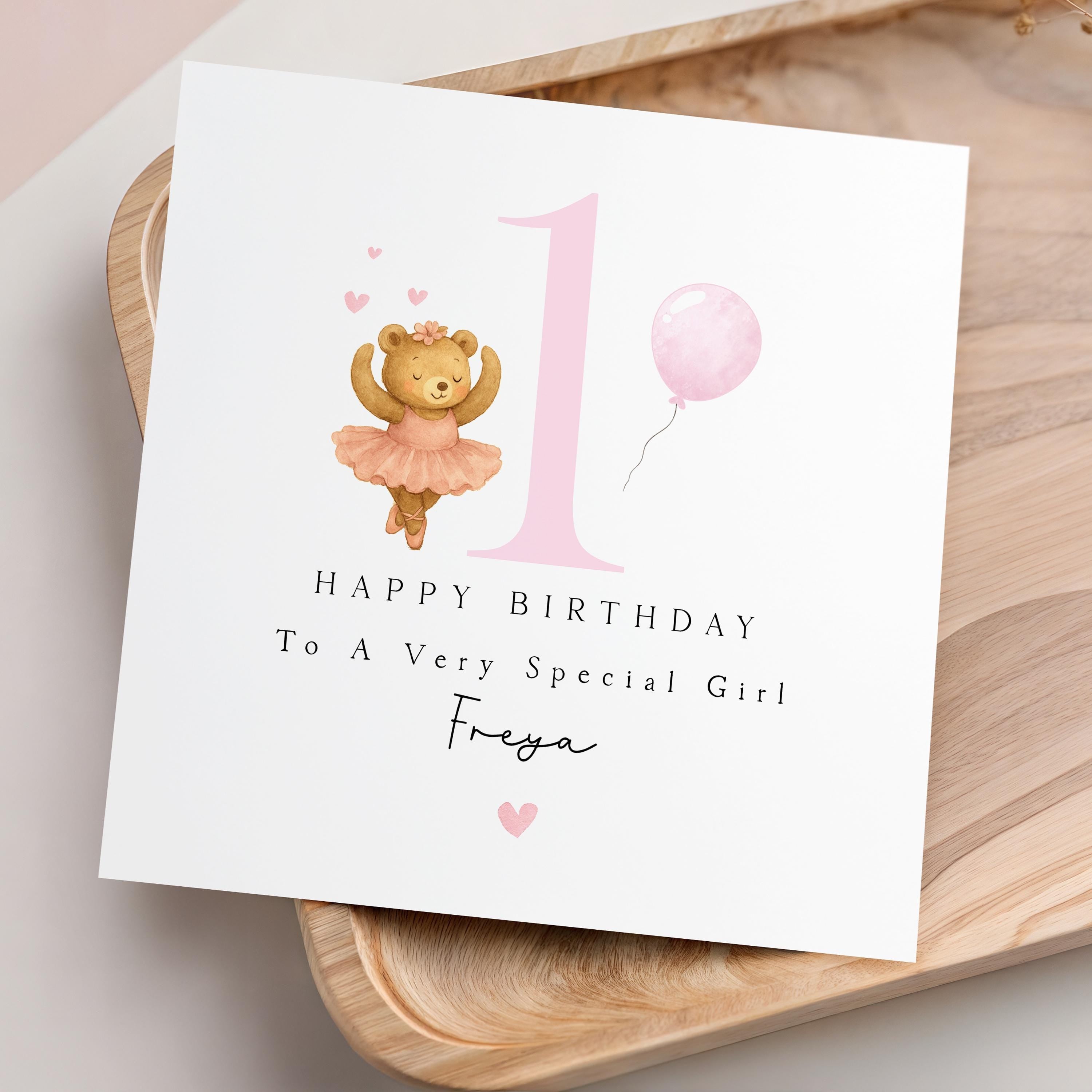 Handmade Ballerina Bear Personalised Birthday Card, Pink 1st 2nd 3rd Birthday Card For Daughter Granddaughter Niece, Pink Teddy Bear Card