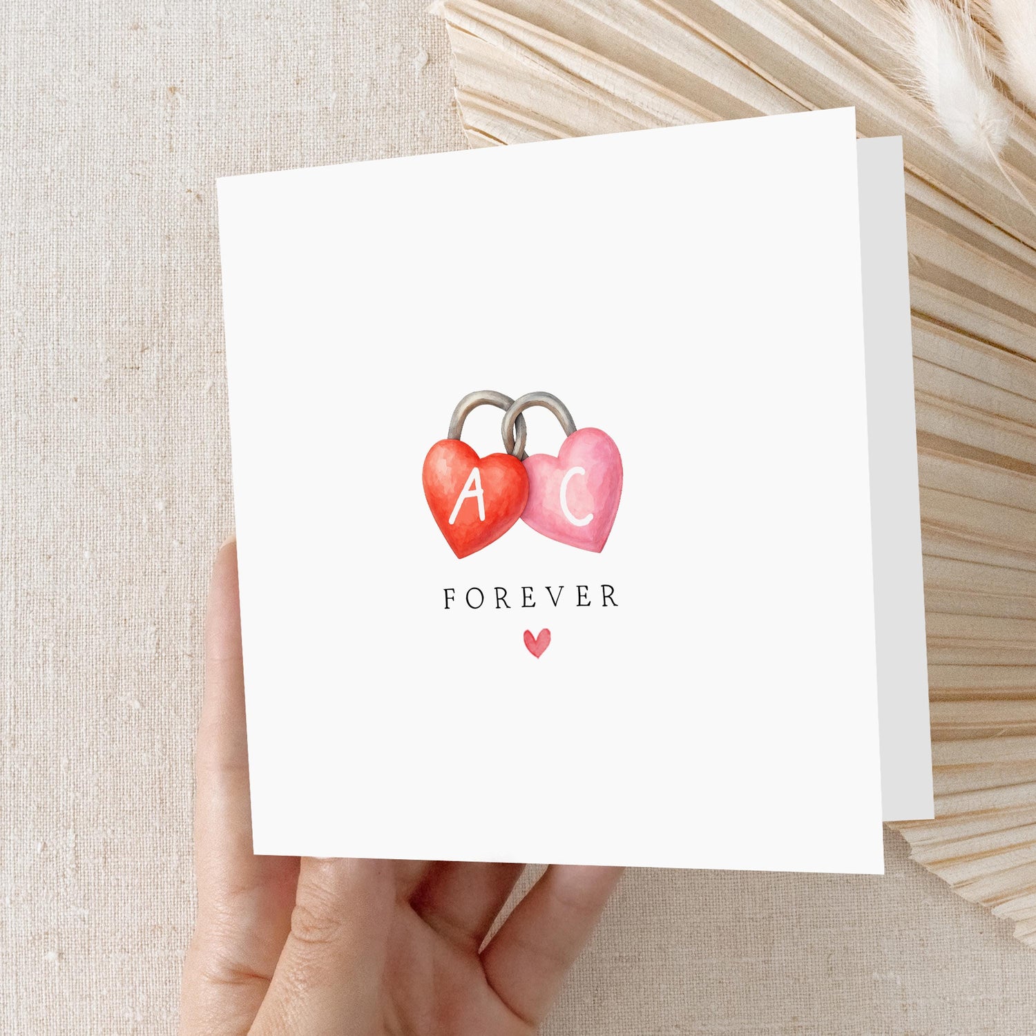 Valentines Day Card Personalised, Forever Card, Card For Husband, Wife, Boyfriend, Romantic Card, Initials Card, Cute Love Hearts Padlock
