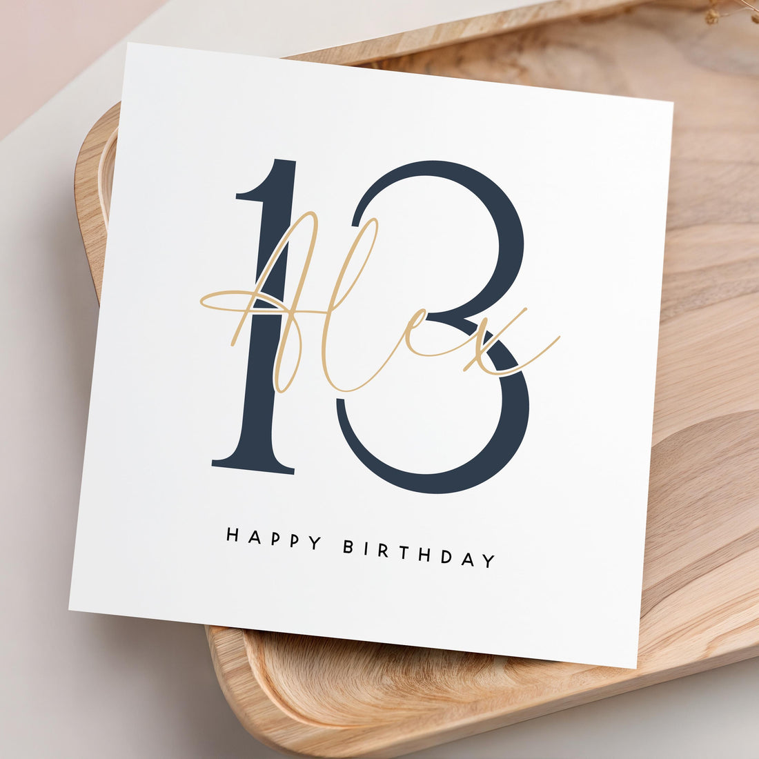 Personalised 13th Birthday Card, Special Milestone Card, Birthday For Son, Nephew, Grandson,Script & Navy 18,Thirteen Minimal-Kraft Envelope