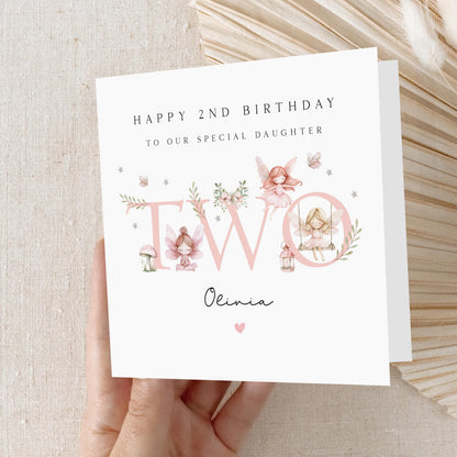 Personalised Fairy 2nd Birthday Card, Second Birthday Card, Fairy 2nd Birthday, Girl&