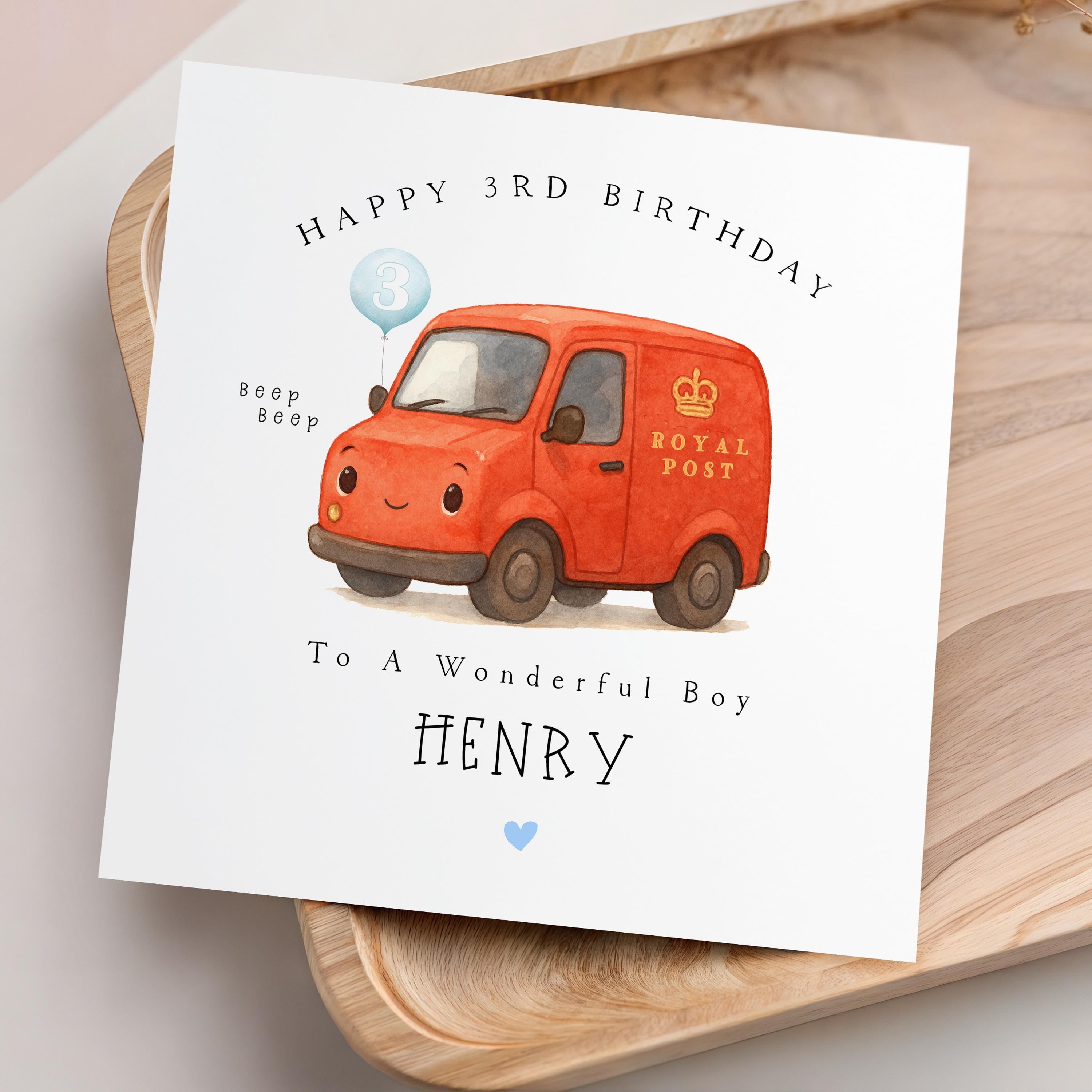 Personalised Boys Birthday Card, Postman Van, Leave Any Name and Age, Birthday For Son, Nephew, Grandson, Friend