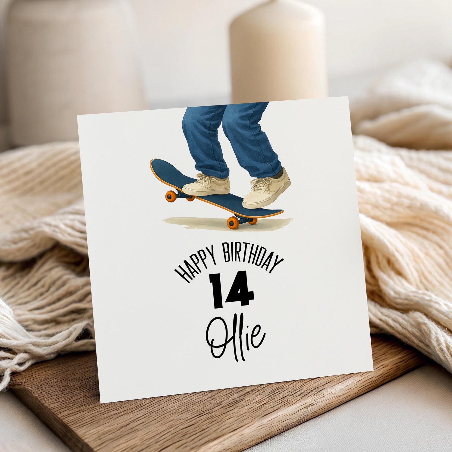 Personalised Boys Birthday Card, Skateboard Card, Handmade Card, Birthday Card For Son, Nephew, Grandson ,Any Age &amp; Name Denim