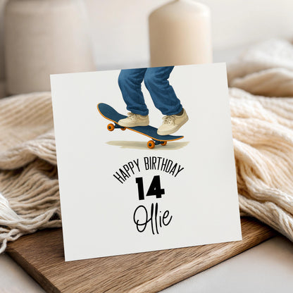 Personalised Boys Birthday Card, Skateboard Card, Handmade Card, Birthday Card For Son, Nephew, Grandson ,Any Age &amp; Name Denim