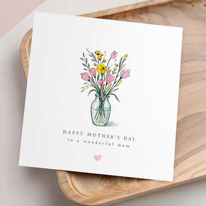 Mothers Day Card, Flowers Card, Happy Mother&