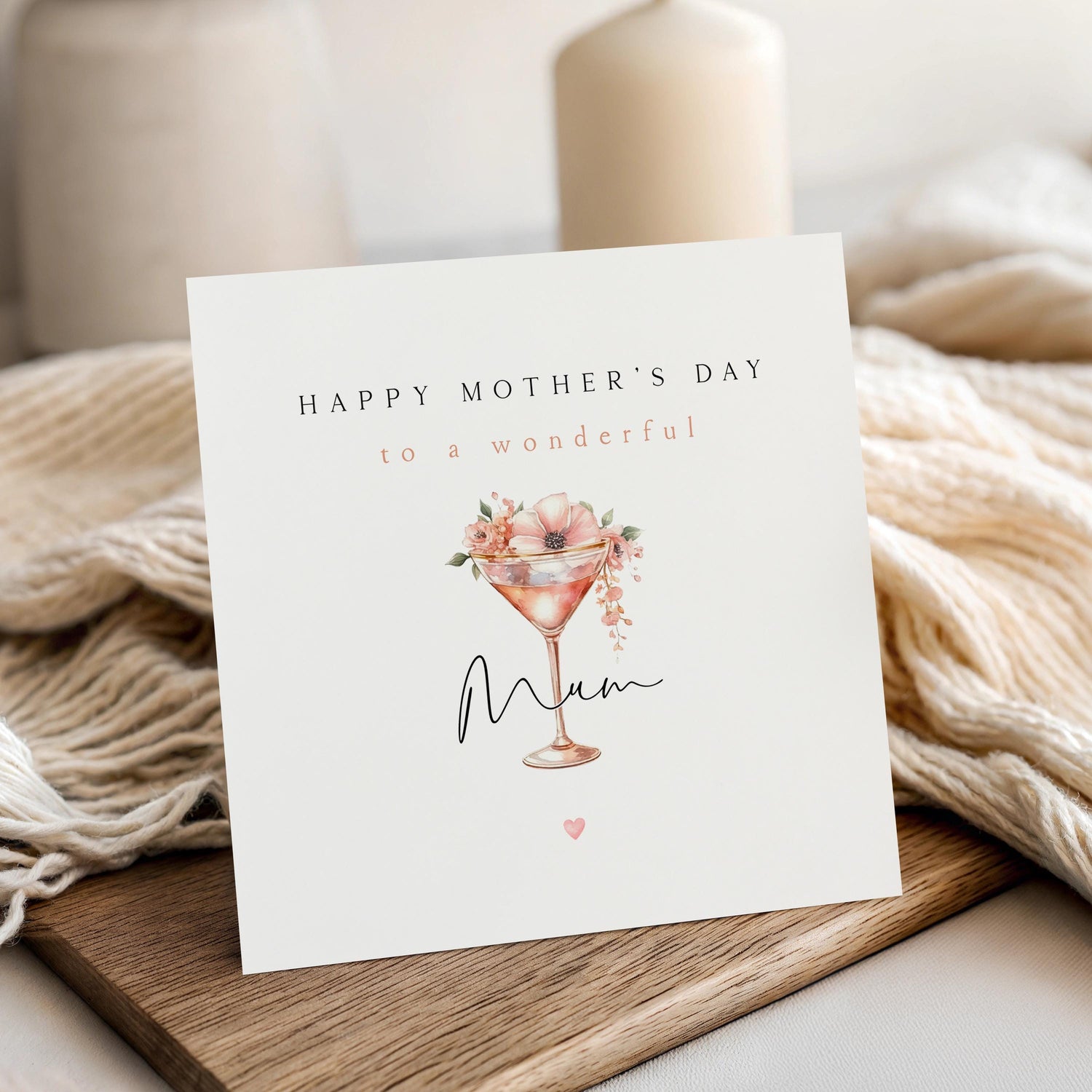 Mothers Day Card, Pink Cocktail, Happy Mother&