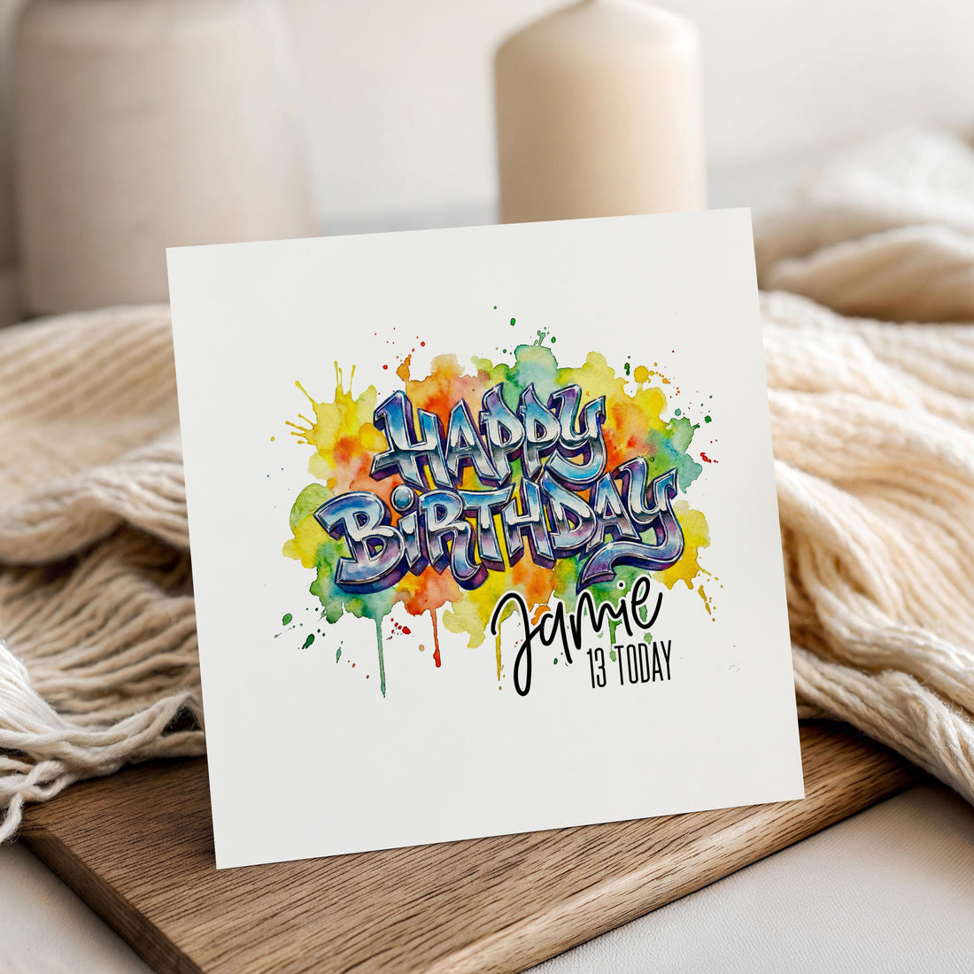 Personalised Birthday Card, Handmade Gift, Any Age Card, Birthday For Son, Nephew, Grandson, Graffiti Happy Birthday Card -Kraft Envelope
