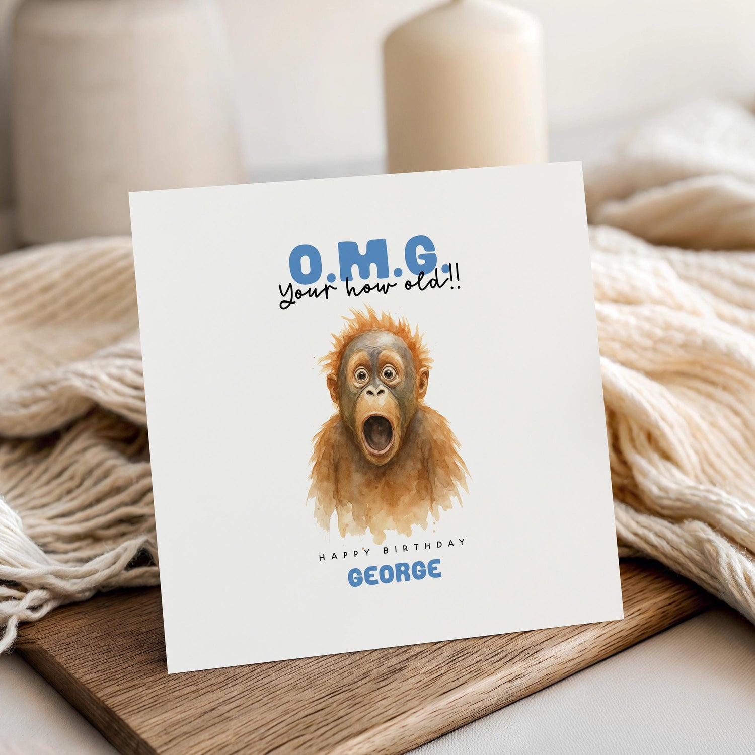 Personalised Birthday Card, Birthday For Son, Boyfriend, Dad, Birthday Gift For Him, Orangutan Card Any Age - Kraft Envelope