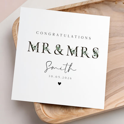 Personalised Floral Wedding Card- Botanical Card- Wedding Gift-Mr and Mrs-Engagement Card For Couple