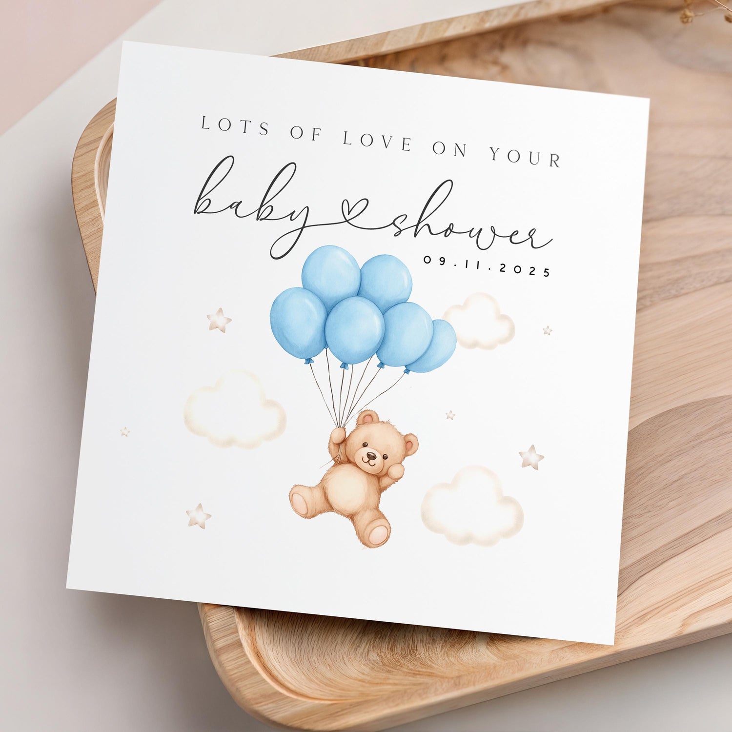 Personalised Baby shower Card, Baby Shower Gift, New Mum To Be, Baby Boy Card, Baby Shower Card, Handmade Gift, Bear &amp; Blue Balloons