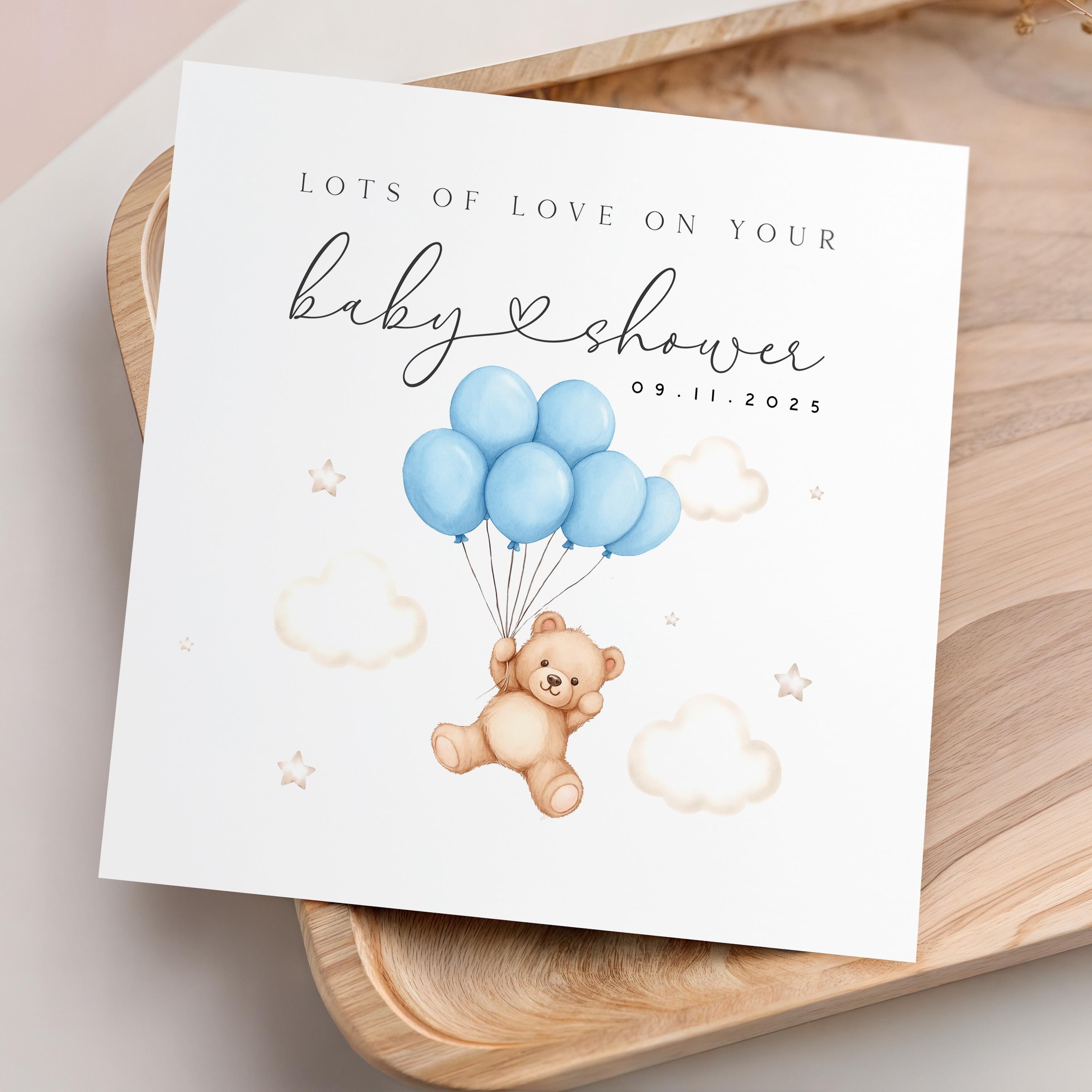 Personalised Baby shower Card, Baby Shower Gift, New Mum To Be, Baby Boy Card, Baby Shower Card, Handmade Gift, Bear &amp; Blue Balloons