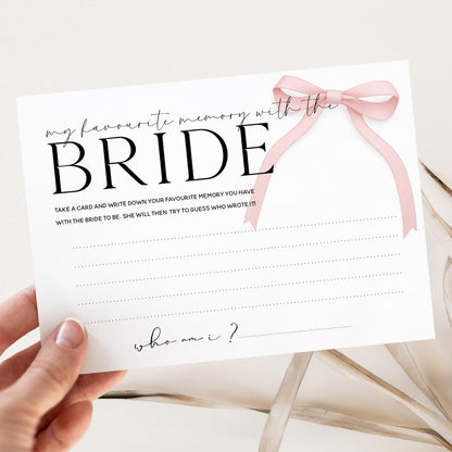 Advice To Bride Cards, Hen Party Games, Hen Party Favours, Hen Do Games, Who Knows The Bride Best, Memory With Bride, Pink Bow Theme