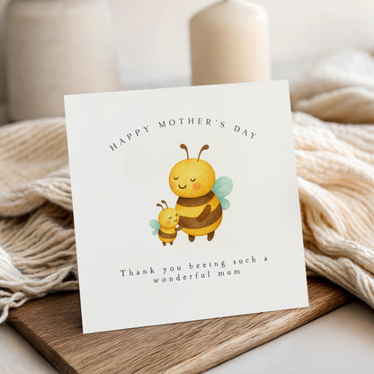 Mothers Day Card, Cute Bee Card, Best Mum, Happy Mother&