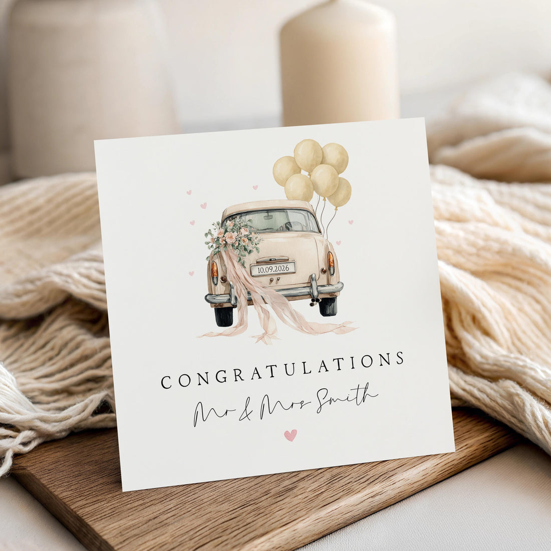 Wedding Card Personalised ,Just Married, Wedding Gift, Wedding Car Vintage, Newlyweds, Mr and Mrs, Custom Date, Congratulations