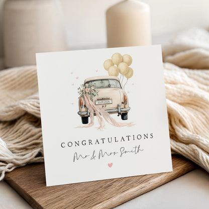 Wedding Card Personalised ,Just Married, Wedding Gift, Wedding Car Vintage, Newlyweds, Mr and Mrs, Custom Date, Congratulations