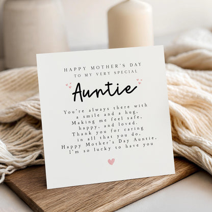 Mothers Day Card For Auntie, From Niece and Nephew, Minimal Heart Poem, Happy Mother&